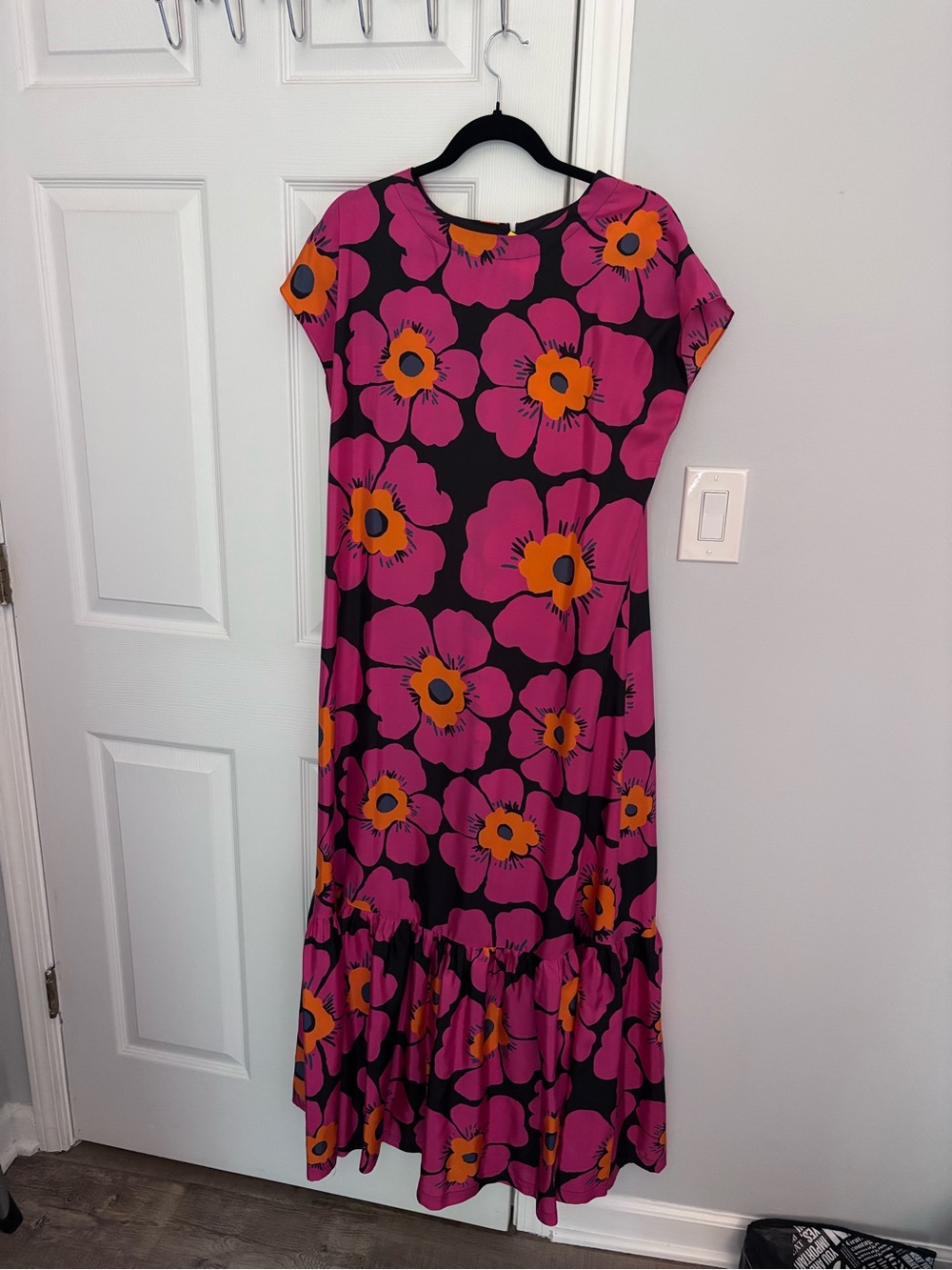 Free People Black Maxi Dress with Pink & Orange Floral Print